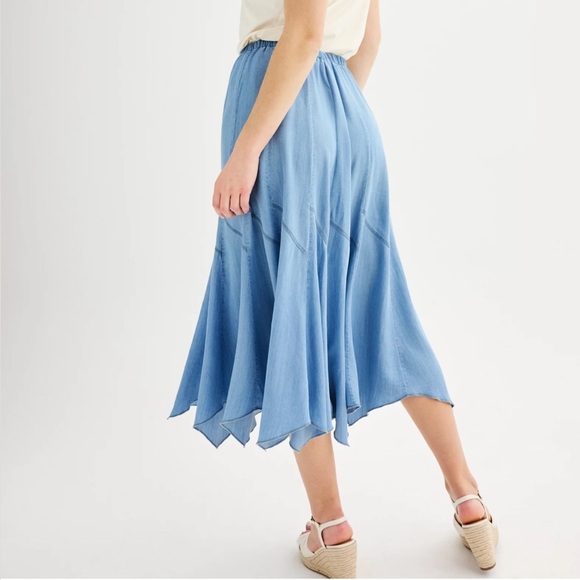 Philosophy Skirt Blue Chambray Sz Med Pull-On Angled A-Line Seamed Rock-A-Billy - Picture 11 of 16